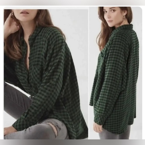 BDG oversized boyfriend flannel in black & green check - Picture 3 of 9